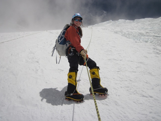Sara rappeling down the Lhotse face